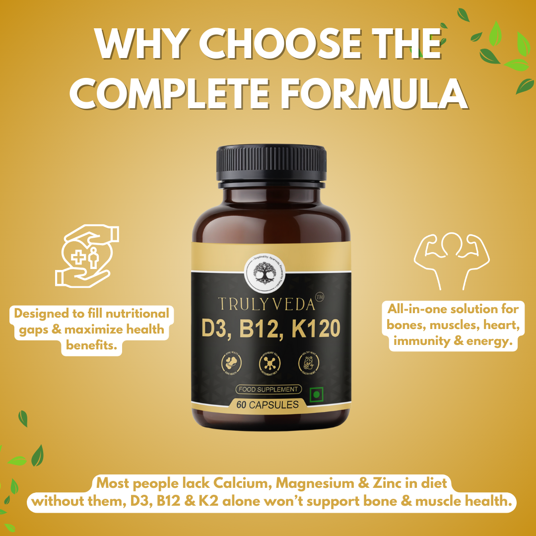 Truly Veda D3, B12 & K120 Vitamins Capsules with Calcium, Magnesium & Zinc