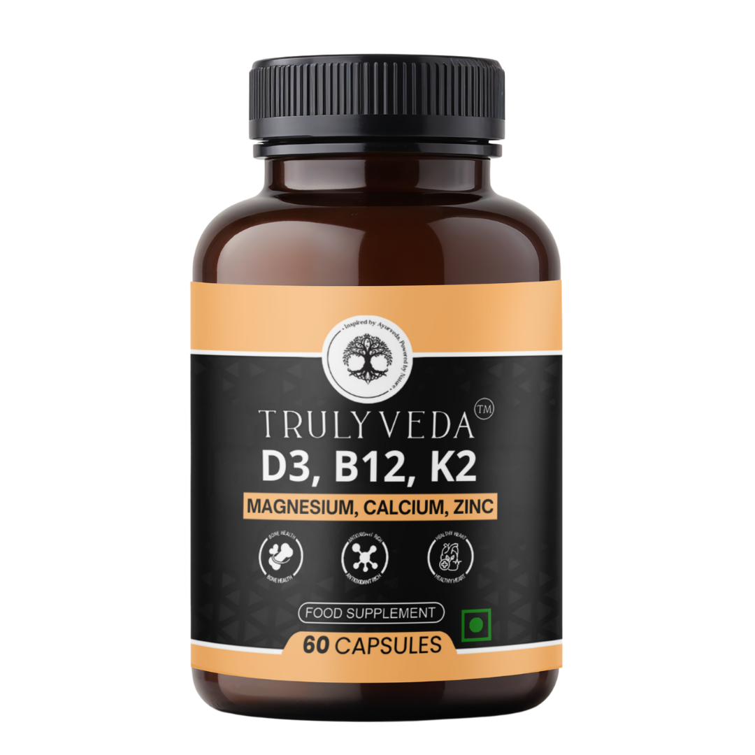 Truly Veda D3, B12 & K120 Vitamins Capsules with Calcium, Magnesium & Zinc
