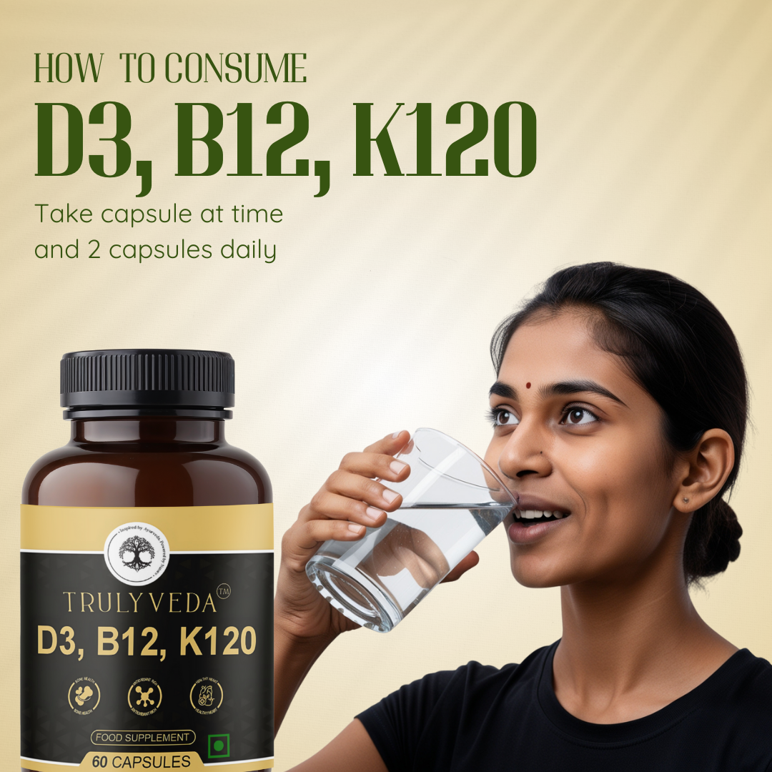 Truly Veda D3, B12 & K120 Vitamins Capsules with Calcium, Magnesium & Zinc