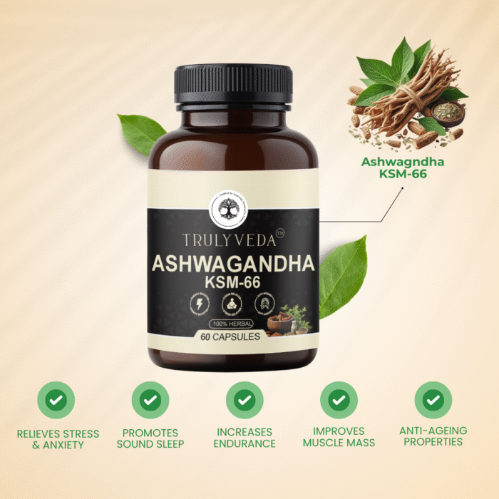 Truly Veda Ashwagandha KSM-66 Capsules – 60 Capsules