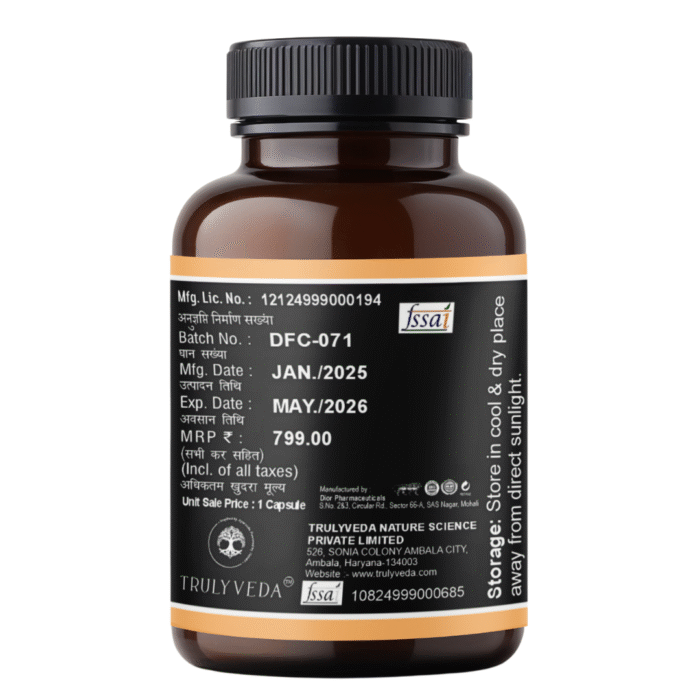 TrulyVeda D3, B12 & K120 Vitamins Capsules with Calcium, Magnesium & Zinc price label